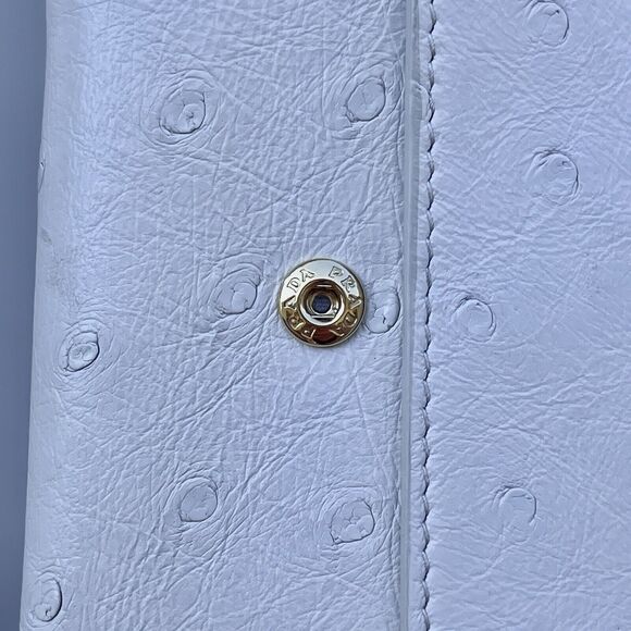 Prada White Ostrich Leather Compact Wallet With Box And Card - Picture 13 of 16